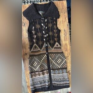 Peruvian Connection Alpaca mix  Fair Isle Duster Vest. Boho